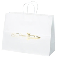 White kraft paper shopper with twisted paper handles and serrated cut... from...