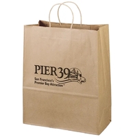 Eco-friendly brown kraft paper shopper with twisted paper handles and...