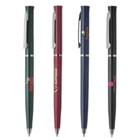 Ultra slim, twist action plastic ballpoint pen with solid opaque color.......