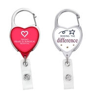 Heart carabiner retractable badge reel in solid colors with anti-twist...