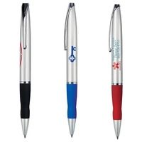 Retractable twist action ballpoint pen with rubberized finger grip...