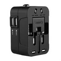 Dual USB A port universal travel adapter plus 1 color silkscreen... from ASI...