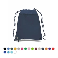 Durable polyester drawstring backpack with cinch top and zippered front...