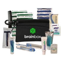 Silver travel kit with toiletry and first aid essentials to keep... from ASI...