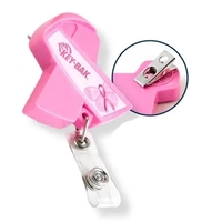 Pink ribbon shape retractable badge holder with swivel clip.... from ASI...