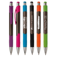 Plastic plunger-action ballpoint pen with rubber comfort grip pen.... from...