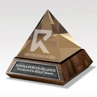 Pyramid shaped clear acrylic award that sits on a walnut base... from ASI...