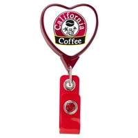 JUMBO heart retractable badge reel in translucent red color, alligator...