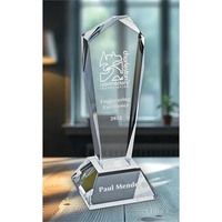 This brilliantly clear obelisk set atop a sturdy base commands attention......