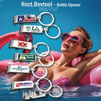 Rectangle shaped, metal, chrome-plated bottle opener measuring 2.5" x .75"...