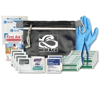 First aid kit with tweezers, first aid guide, gloves, antiseptics, and......