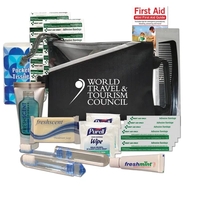 Travel kit with a nylon pouch, bandages, tissue pack, toothbrush,...