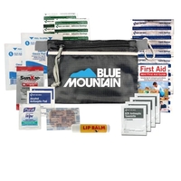 First aid kit with sting swabs, sunscreen, lip balm, tweezers, first... from...