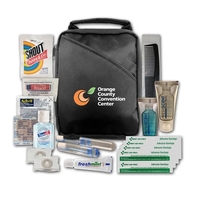 Convention kit with water resistance, shampoo, shower gel, toothbrush,...