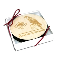 Set of 2 birch wood coasters with laser etching; includes decorative... from...