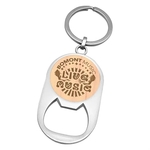 Etched Wood Imprint Bottle Opener Keychain (Round Imprint)