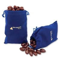 Blue velour pouch filled with chocolate covered almonds.... from ASI 68680...