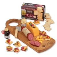 cutting board packed with cheese, sausage, and crackers... from ASI 68680...