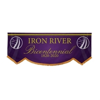 3' x 8' parade banners with scallop bottom graphics and gold... from ASI...