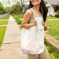 Vinyl tote with an exterior gusset that measures 16" x 15.5"... from ASI...