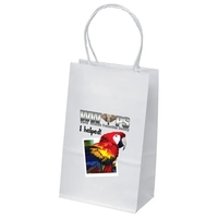White kraft paper shopper with twisted paper handles and serrated cut... from...