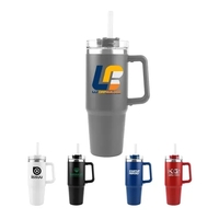 30-ounce stainless steel travel mug with double-wall insulation and straw...