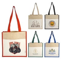 Sustainable style! Jute Recycled Canvas Tote: 100% recycled, front pocket,...