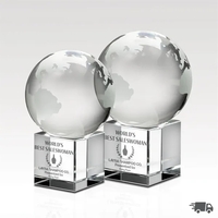 Crystal Globe Award with Etched World Design - Square Base