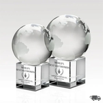 Crystal Globe Award with Etched World Design - Square Base