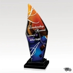Multi-Colored Art Glass Pillar Award - Black Base - Trilogy