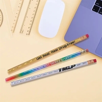Promotional #2 wooden pencil with swirling color choices, a gold ferrule......