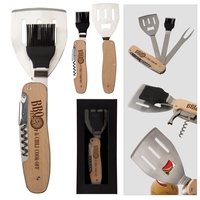 Beechwood-handled 5-in-1 barbeque tool with stainless steel accessories.......