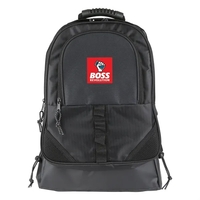 14" computer backpack. Ergonomic, textured grip top handle for side...
