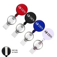 Round retractable badge holder w/ combo key ring & belt clip
