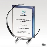 C-Note award made of glass and stainless steel with blue accents.... from ASI...