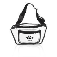 Clear fanny pack with dual zippered compartments, front pocket and straps.......