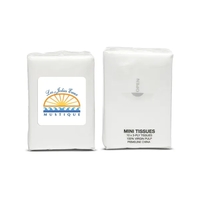 Re-sealable, non-refillable, miniature tissue pack with ten 3-ply tissues.......
