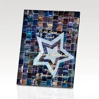 Mosaic multi-colored art glass forms a beautifully unique background for...