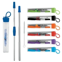 Seven-piece stainless steel straw set with cleaning brush in silicone...