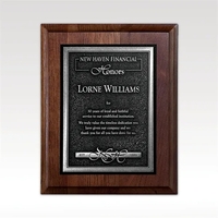 Walnut plaque with silver tone plate and keyhole back for easy... from ASI...