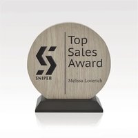 Eirene Disc-Shaped Wood & Metal Award - Black Marble Base