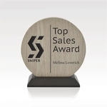 Eirene Disc-Shaped Wood & Metal Award - Black Marble Base