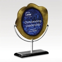 Blue & Gold ArtGlass Award - Polished Aluminum & Marble Base