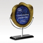 Blue & Gold ArtGlass Award - Polished Aluminum & Marble Base