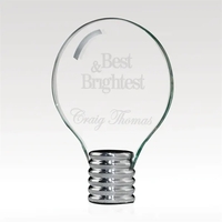 Light bulb shaped award made of polished aluminum and shaped glass.... from...