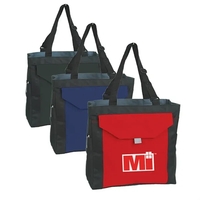 Polyester tote bag with full size front pocket with hook and... from ASI...