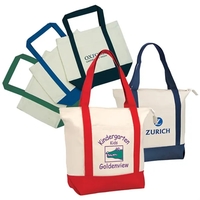 Two tone canvas zipper tote bag with large front pocket and... from ASI 37455...