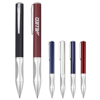 Solid brass barrel ballpoint pen with triangular metal grip in silver.......