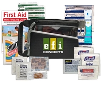 Red-eye kit with a hydration drink mix, device wipes, bandages, Advil,......