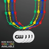 Rock Guitar Necklace Mardi Gras Beads with White Medallion